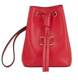 V Logo Bucket Bag, Leather, Red, MII, 3*